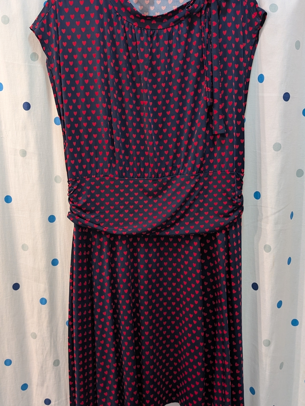 Retrolicious Navy Midi Dress with Pink Heart Print